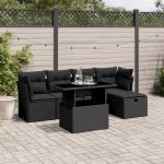 Set mobilier de grădină cu perne, 6 piese, negru, poliratan GartenMobel Dekor