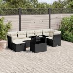 Set mobilier de grădină cu perne, 8 piese, negru, poliratan GartenMobel Dekor
