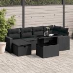 Set canapele de grădină cu perne, 7 piese, negru, poliratan GartenMobel Dekor
