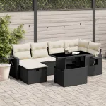 Set canapele de grădină cu perne, 7 piese, negru, poliratan GartenMobel Dekor