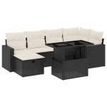 Set canapele de grădină cu perne, 7 piese, negru, poliratan GartenMobel Dekor