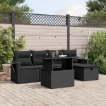 Set mobilier de grădină cu perne, 6 piese, negru, poliratan GartenMobel Dekor
