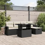 Set mobilier de grădină cu perne, 6 piese, negru, poliratan GartenMobel Dekor