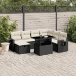 Set mobilier de grădină cu perne, 8 piese, negru, poliratan GartenMobel Dekor