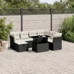 Set mobilier de grădină cu perne, 8 piese, negru, poliratan GartenMobel Dekor