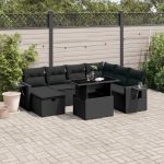 Set mobilier de grădină cu perne, 8 piese, negru, poliratan GartenMobel Dekor