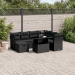 Set mobilier de grădină cu perne, 8 piese, negru, poliratan GartenMobel Dekor