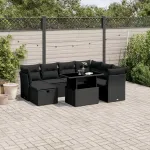 Set mobilier de grădină cu perne, 8 piese, negru, poliratan GartenMobel Dekor