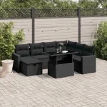 Set mobilier de grădină cu perne, 8 piese, negru, poliratan GartenMobel Dekor