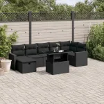 Set mobilier de grădină cu perne, 8 piese, negru, poliratan GartenMobel Dekor