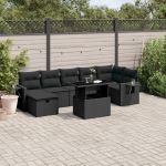Set mobilier de grădină cu perne, 8 piese, negru, poliratan GartenMobel Dekor