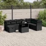 Set mobilier de grădină cu perne, 9 piese, negru, poliratan GartenMobel Dekor