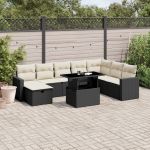 Set mobilier de grădină cu perne, 9 piese, negru, poliratan GartenMobel Dekor
