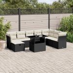 Set mobilier de grădină cu perne, 9 piese, negru, poliratan GartenMobel Dekor
