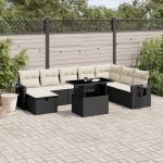 Set mobilier de grădină cu perne, 9 piese, negru, poliratan GartenMobel Dekor