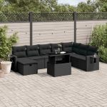 Set mobilier de grădină cu perne, 9 piese, negru, poliratan GartenMobel Dekor