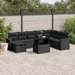 Set mobilier de grădină cu perne, 9 piese, negru, poliratan GartenMobel Dekor