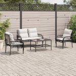 Set mobilier de grădină cu perne, 4 piese, negru, poliratan GartenMobel Dekor