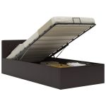 Cadru pat hidraulic cu ladă, gri, 100 x 200 cm, piele ecologică GartenMobel Dekor