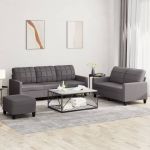 Set de canapele cu perne, 3 piese, gri, piele ecologică GartenMobel Dekor