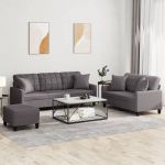 Set de canapele cu perne, 3 piese, gri, piele ecologică GartenMobel Dekor