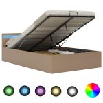 Cadru pat hidraulic ladă LED cappuccino 140 x 200 cm piele eco  GartenMobel Dekor