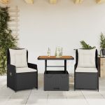 Set bistro cu perne, 3 piese, negru, poliratan GartenMobel Dekor