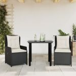 Set mobilier de grădină cu perne, 3 piese, negru, poliratan GartenMobel Dekor