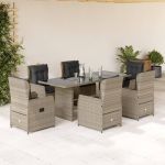 Set mobilier de grădină cu perne, 7 piese gri deschis poliratan GartenMobel Dekor