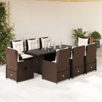 Set mobilier de grădină cu perne, 9 piese, maro, poliratan GartenMobel Dekor