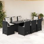 Set mobilier de grădină cu perne, 9 piese, negru, poliratan GartenMobel Dekor