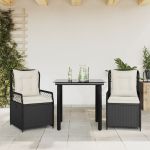 Set mobilier de grădină cu perne, 3 piese, negru, poliratan GartenMobel Dekor