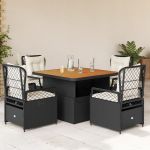 Set mobilier de grădină cu perne, 5 piese, negru, poliratan GartenMobel Dekor