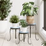 Suporturi pentru plante, 3 buc., albastru și alb, ceramică GartenMobel Dekor