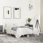 Cadru de pat, gri sonoma, 140x200 cm, lemn prelucrat și metal GartenMobel Dekor