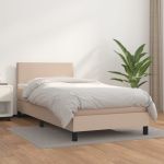 Pat box spring cu saltea, cappuccino, 90x190 cm piele ecologică GartenMobel Dekor