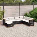 Set canapele de grădină cu perne, 7 piese, negru, poliratan GartenMobel Dekor