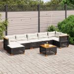 Set mobilier de grădină cu perne, 8 piese, negru, poliratan GartenMobel Dekor