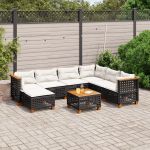 Set mobilier de grădină cu perne, 8 piese, negru, poliratan GartenMobel Dekor