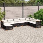 Set mobilier de grădină cu perne, 8 piese, negru, poliratan GartenMobel Dekor