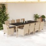 Set mobilier de grădină cu perne 11 piese bej poliratan&sticlă GartenMobel Dekor