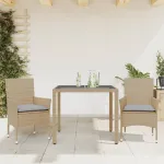 Set mobilier de grădină cu perne 3 piese bej poliratan & sticlă GartenMobel Dekor