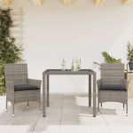 Set mobilier de grădină cu perne 3 piese gri poliratan & sticlă GartenMobel Dekor