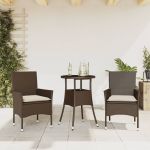 Set mobilier de grădină cu perne 3 piese maro poliratan&sticlă GartenMobel Dekor