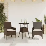 Set mobilier de grădină cu perne 3 piese maro poliratan&sticlă GartenMobel Dekor
