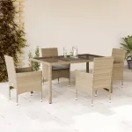Set mobilier de grădină cu perne 5 piese bej poliratan & sticlă GartenMobel Dekor
