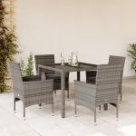 Set mobilier de grădină cu perne 5 piese gri poliratan & sticlă GartenMobel Dekor