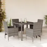 Set mobilier de grădină cu perne 5 piese gri poliratan & sticlă GartenMobel Dekor