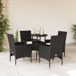 Set mobilier de grădină cu perne 5 piese negru poliratan&sticlă GartenMobel Dekor