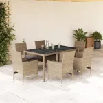 Set mobilier de grădină cu perne 7 piese bej poliratan & sticlă GartenMobel Dekor